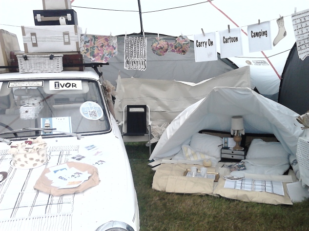 Research Artist Carol Hanson's installation at Green Man: Doris and Ivor's Carry On Cartoon Camping